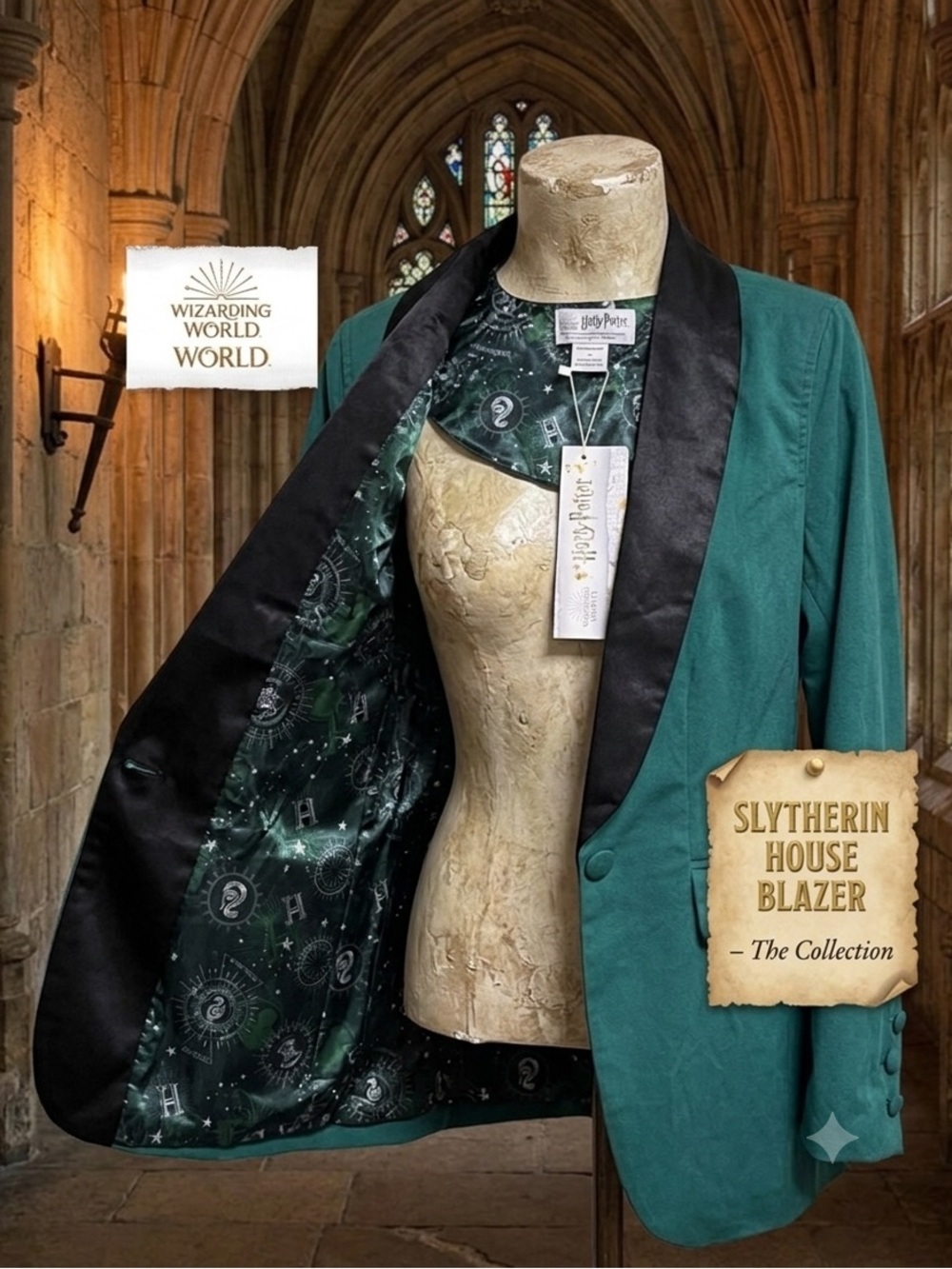 Warner Bros. Harry Potter Slytherin Satin-Lined Velvet Green and Black Blazer